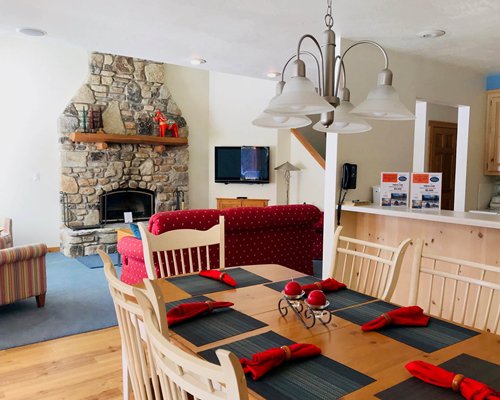 A well furnished living room with a fireplace and an outside view.