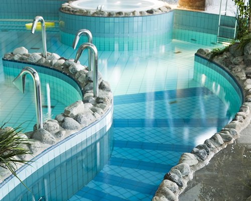 A view of an outdoor swimming pool.