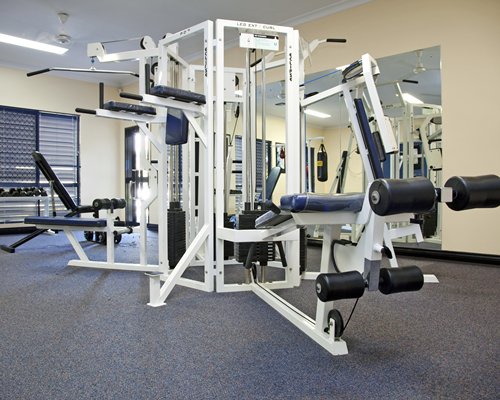 A well equipped indoor fitness center.