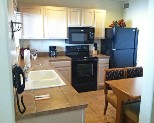 An open plan kitchen and dining area.