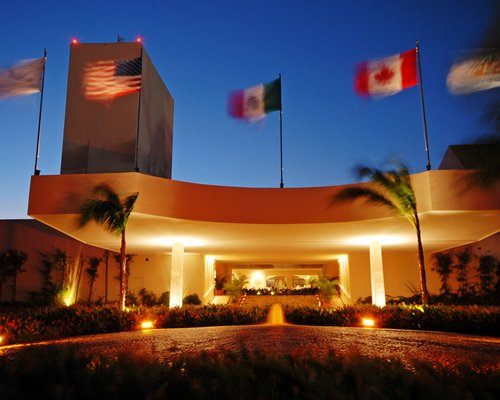 A night view of the main building of the resort.