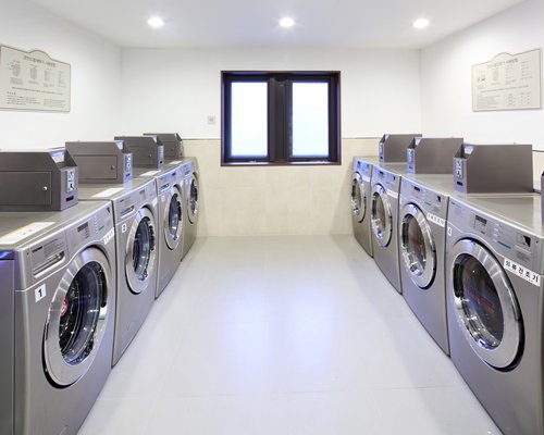 An indoor laundry room.