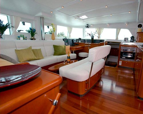 A well furnished living room in the boathouse cabin.