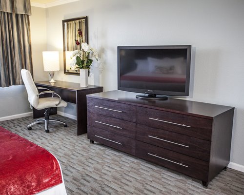 A well furnished bedroom with a television.