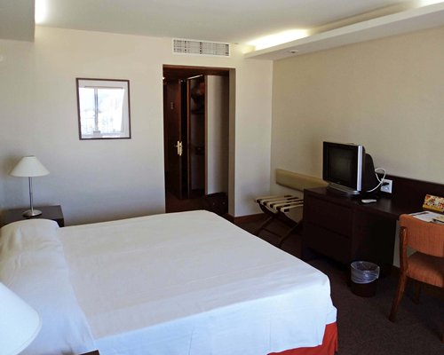 A well furnished bedroom with a television.