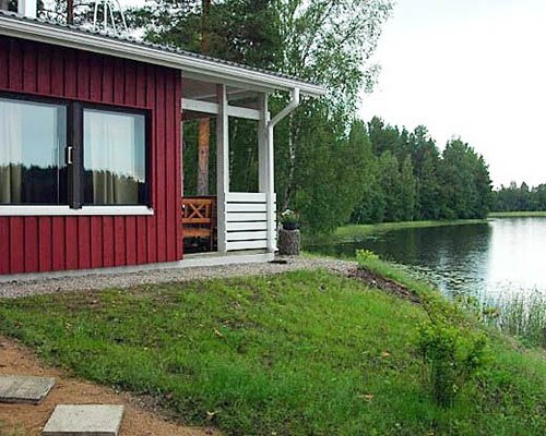 Scenic exterior view of a unit alongside the water.