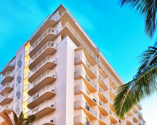 Exterior view of Wyndham at Waikiki Beach Walk resort.