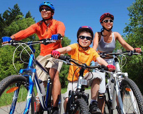 Set of people riding the bicycle.
