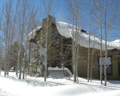 Exterior view of the resort covered in snow.
