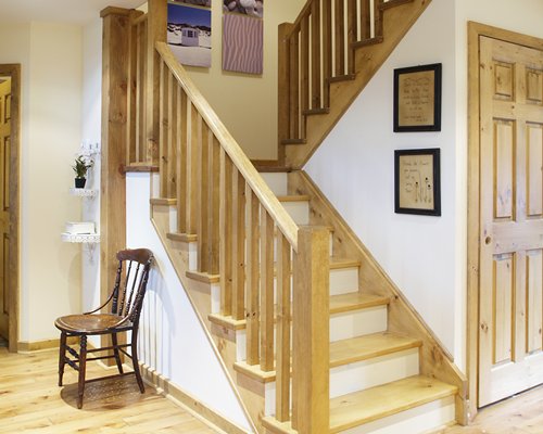 A view of an indoor stairway.