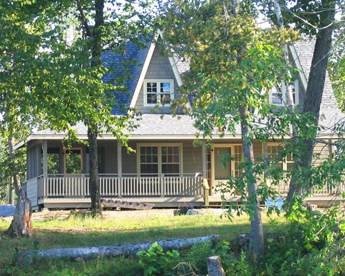 Exterior view of Marcus Beach cottages surrounded by trees.