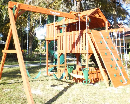 An outdoor kids playscape.