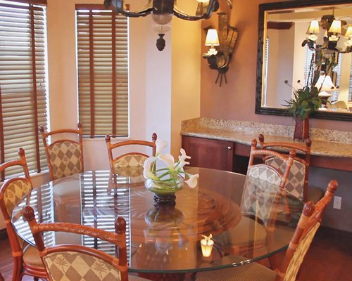 A view of glass top dining table.