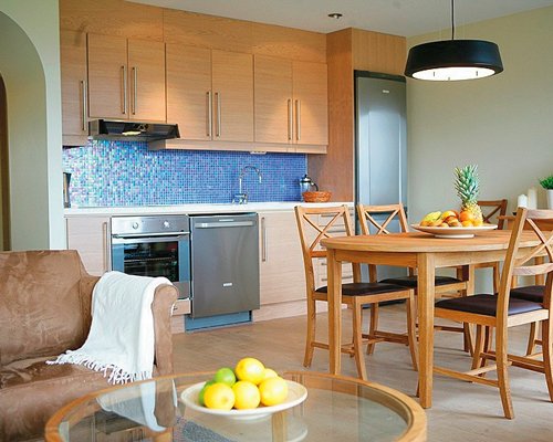An open plan living dining and kitchen area.