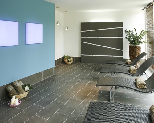 A view of chaise lounge chairs in the spa.