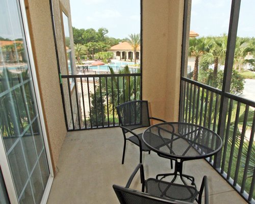 Balcony with patio furniture.