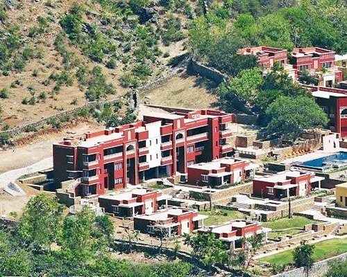 An aerial view of the resort property.