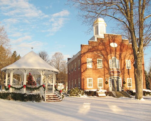 Exterior view of the Tamarack Club covered in snow.