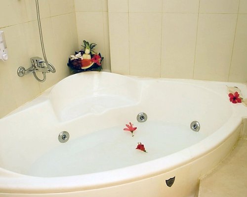 A bathroom with a shower and bathtub.