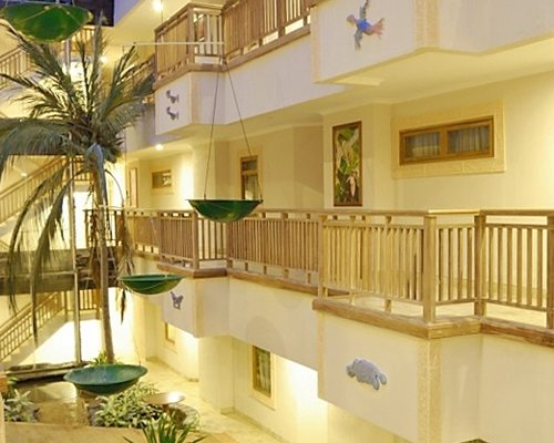 An interior view of multi story resort units.