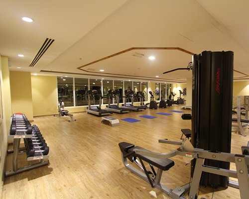 A well equipped fitness center.