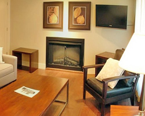 A well furnished living room with television and a fireplace.