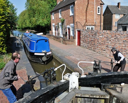 A canal boat at Canalboat Club at Alvechurch Marina.