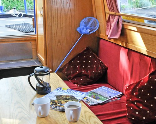 An interior view of a canal boat.