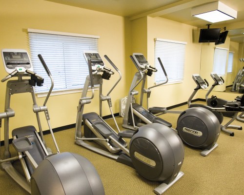 A WELL EQUIPPED INDOOR FITNESS CENTER.