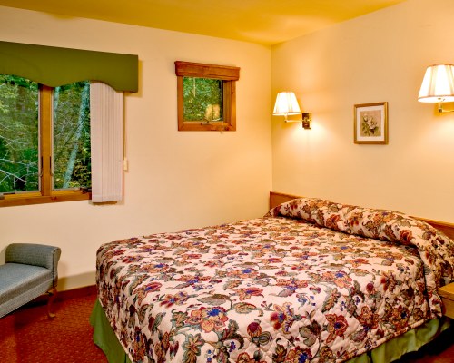 A WELL FURNISHED BEDROOM WITH A KING BED.