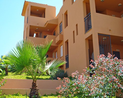 A scenic view of the multi story units of the resort.