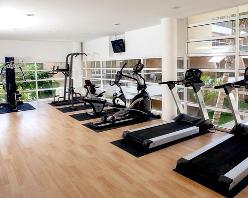 A well equipped fitness center.