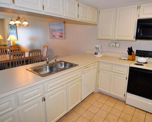 An open plan kitchen and dining area.
