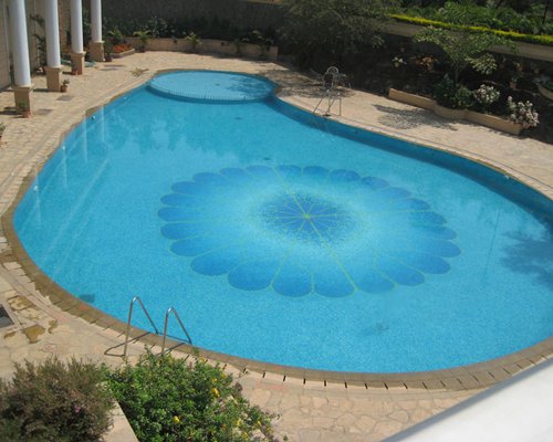 A view of an outdoor swimming pool.