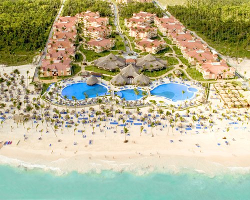 Bird's eye view of Grand Bahia Principe Punta Cana alongside the beach.
