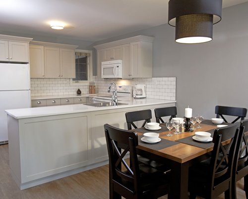 An open plan kitchen and dining area.