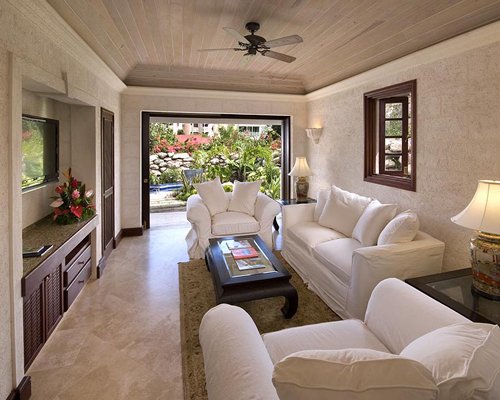 A well furnished living room with an outdoor view.