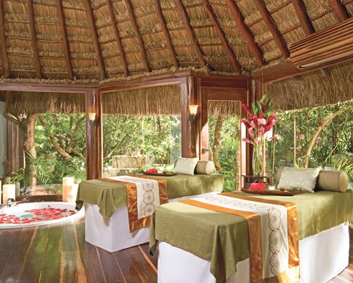 A scenic outdoor spa area.