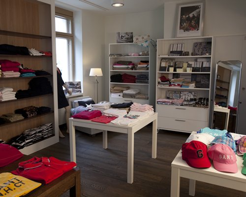 A well stocked apparel store.