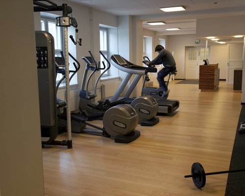 A well equipped fitness center.