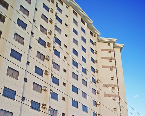 A ground view of the multi story condo.