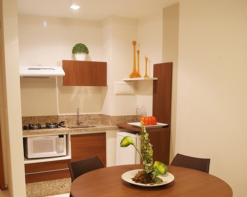 An open plan kitchen and dining area.