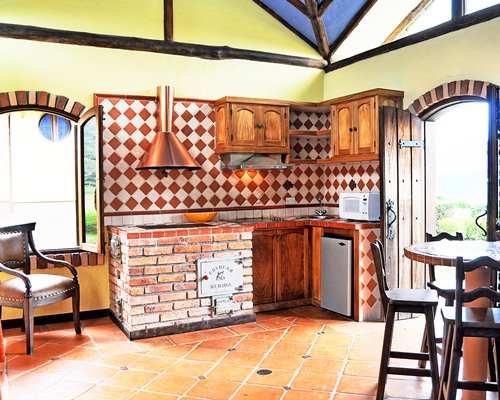 An open plan kitchen and dining area.