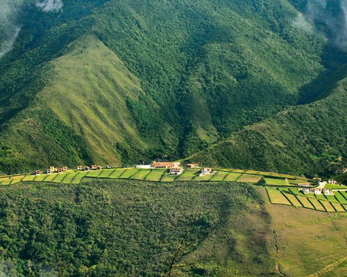 View of the resort property surrounded by mountains.