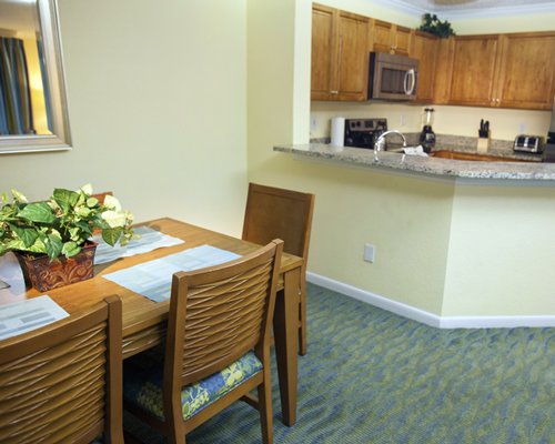 An open plan kitchen and dining area.