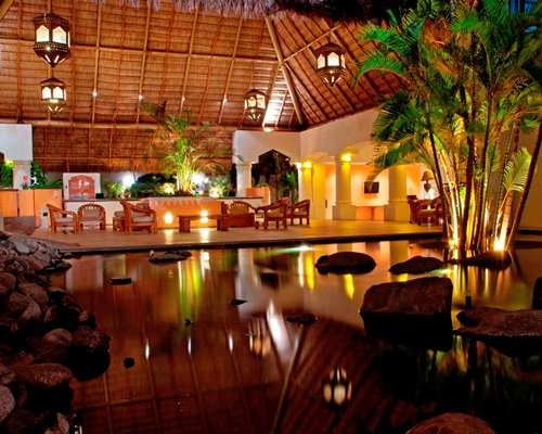 View of the grotto pool alongside resort lounge area.