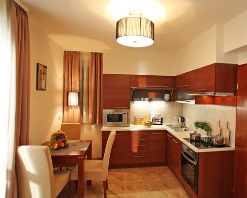 An open plan kitchen and dining area.