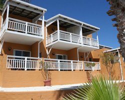 A scenic view of the multi story units of the resort.