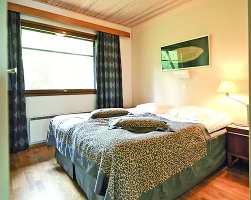 A well furnished bedroom with an outside view.