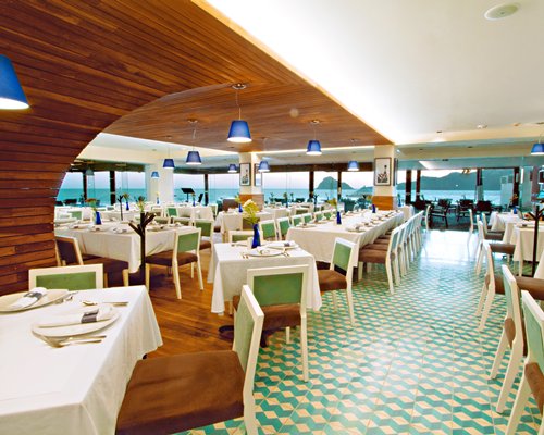 Indoor restaurant with ocean view.
